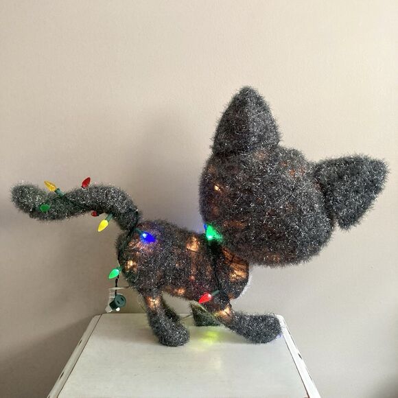 Target Wondershop 21.5” Tall Lit Tinsel Cat LED Lights Indoor Outdoor Yard Decor - Picture 5 of 11